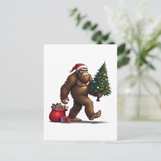 サンタビッグフートクリスマスツリークリスマスライト シーズンポストカード (スタンド正面)