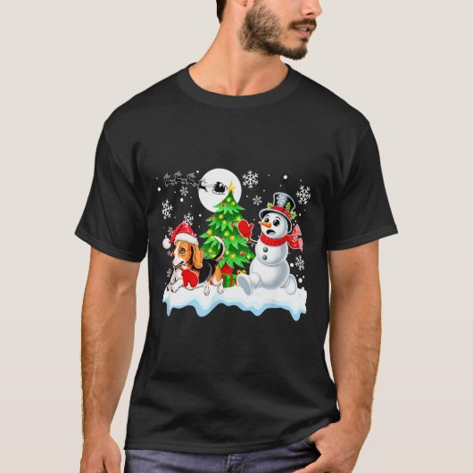 サンタビーグル雪だるまランニングフレンズクリスマス自分用 Tシャツ (正面)