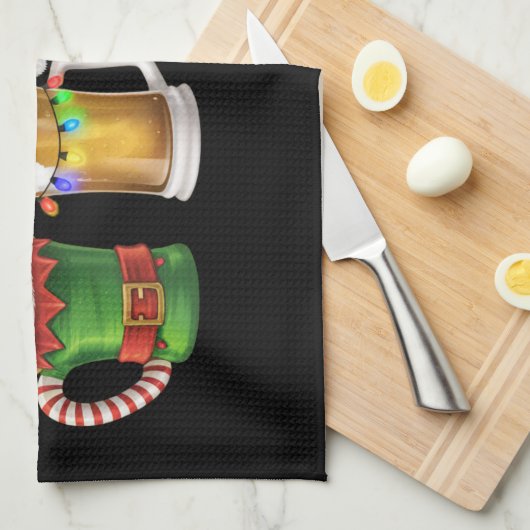 サンタビールを飲むメリークリスマスビール キッチンタオル (四つ折り)