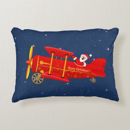 サンタビ飛んでいるプレーン装飾用クッション アクセントクッション (正面)