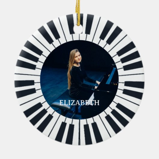 サンタピアニストお気に入りのフォトピアノ鍵ブラック セラミックオーナメント (裏面)