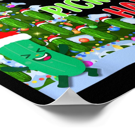 サンタピッククリスマスツリーライトズおもしろいピックギフト ポスター (角)