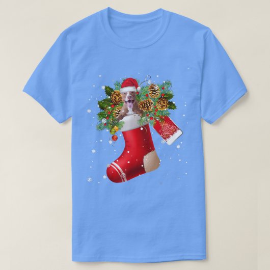 サンタピットブルインクリスマスソックパジャマ Tシャツ (デザイン正面)