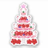 サンタピンクのフラミンゴのクリスマスツリー シール (正面)