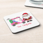 サンタピンクゴルフカートのクリスマスとライトリース コースター (左側)