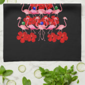 サンタピンクフラミンゴクリスマスツリー キッチンタオル (折り畳み)