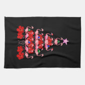 サンタピンクフラミンゴクリスマスツリー キッチンタオル (横)