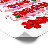 サンタピンクフラミンゴクリスマスツリー ポスター (角)