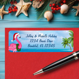 サンタピンクフラミンゴクリスマスビーチアドレス ラベル