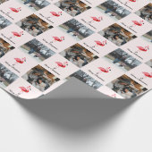 サンタピンクフラミンゴクリスマスフォトラッピング紙 ラッピングペーパー (角)