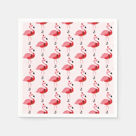 サンタピンクフラミンゴクリスマスホリデーパターン スタンダードカクテルナプキン (正面)