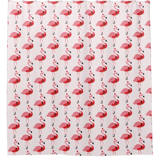 サンタピンクフラミンゴクリスマス シャワーカーテン (正面)