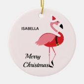 サンタピンクフラミンゴホリデーアニマルメリークリスマス セラミックオーナメント (正面)