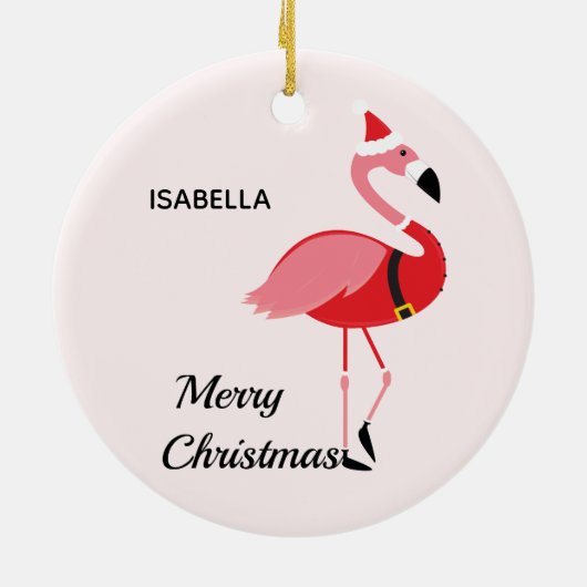 サンタピンクフラミンゴホリデーアニマルメリークリスマス セラミックオーナメント (裏面)