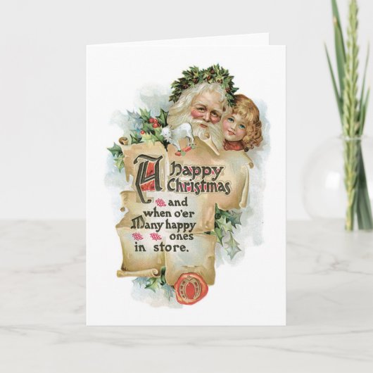 サンタファッションドと女の子の旧クリスマス シーズンカード (正面)