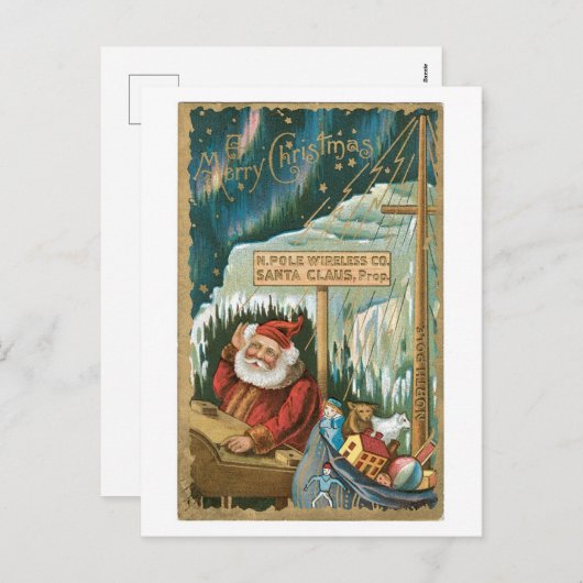 サンタファッションドズの家の古いクリスマス シーズンポストカード (正面/裏面)