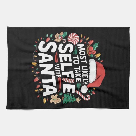 サンタファミリーのクリスマスと自撮りする可能性が高い キッチンタオル (横)