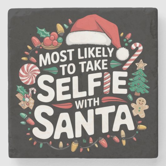 サンタファミリーのクリスマスと自撮りする可能性が高い ストーンコースター (正面)