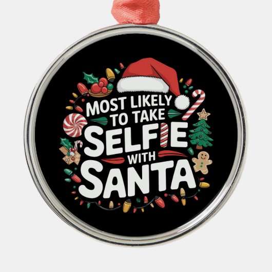 サンタファミリーのクリスマスと自撮りする可能性が高い メタルオーナメント (正面)