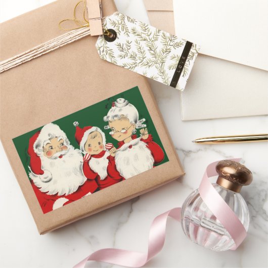 サンタファミリークリスマス 長方形シール (ギフト)
