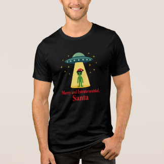 サンタファンのためのヴィンテージSFエイリアンクリスマスUFO トライブレンドTシャツ
