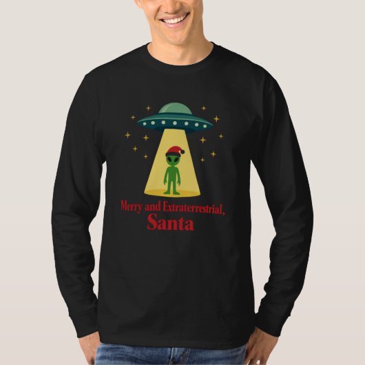 サンタファンのためのヴィンテージSFエイリアンクリスマスUFO Tシャツ (正面)