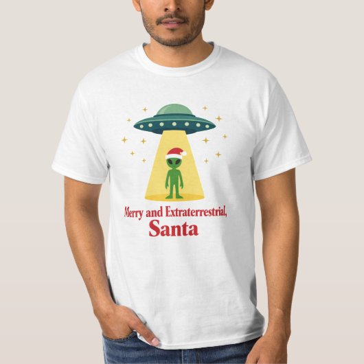サンタファン必見!ヴィンテージSFエイリアンクリスマスUFO Tシャツ (正面)