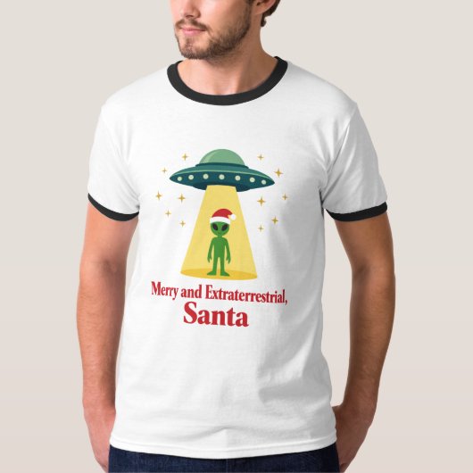 サンタファン必見!ヴィンテージSFエイリアンクリスマスUFO Tシャツ (正面)