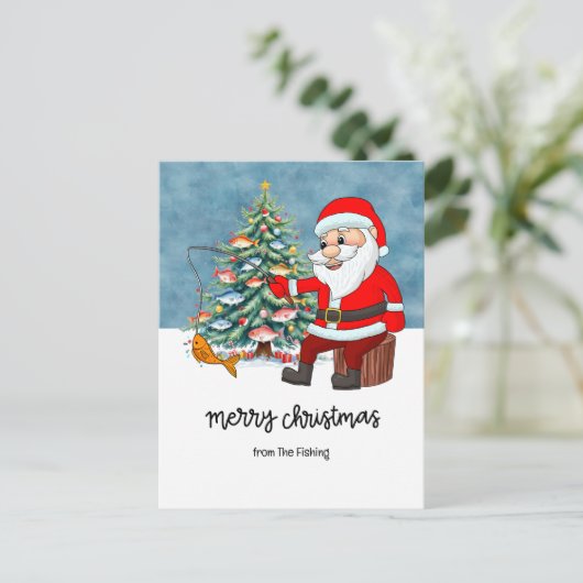 サンタフィッシュと一緒に過ごす釣り愛好家のクリスマス休暇 シーズンポストカード (スタンド正面)