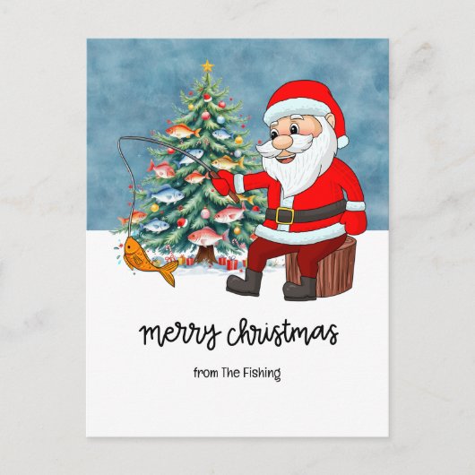 サンタフィッシュと一緒に過ごす釣り愛好家のクリスマス休暇 シーズンポストカード (正面)