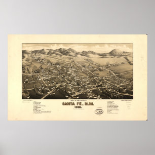 サンタフェニューメキシコ1882の旧式なパノラマ式の地図 ポスター