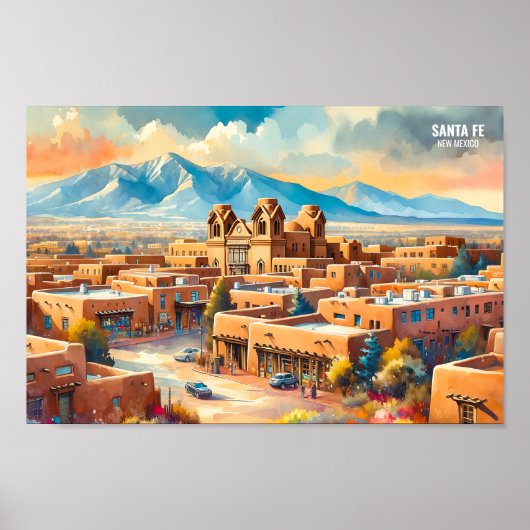 サンタフェニューメキシコUSA旅行の場所の水色 ポスター (正面)