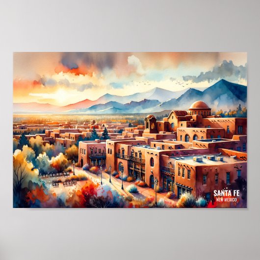 サンタフェニューメキシコUSA旅行の場所の水色 ポスター (正面)