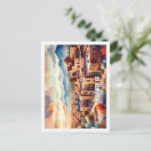 サンタフェニューメキシコUSA有名なプレイスウォーターカラー ポストカード (スタンド正面)