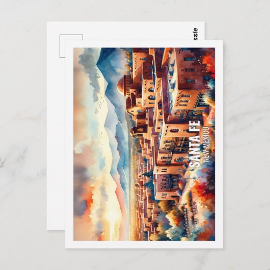 サンタフェニューメキシコUSA有名なプレイスウォーターカラー ポストカード (正面/裏面)