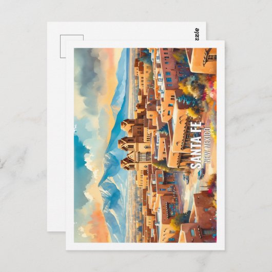 サンタフェニューメキシコUSA有名なプレイスウォーターカラー ポストカード (正面/裏面)