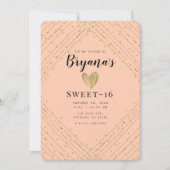 サンタフェピンク&金ゴールドグリッタースウィート16誕生日 招待状 (正面)