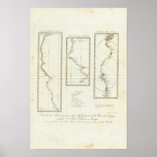 サンタフェ・ニューメキシコへのメキシコシティの地図 ポスター (正面)