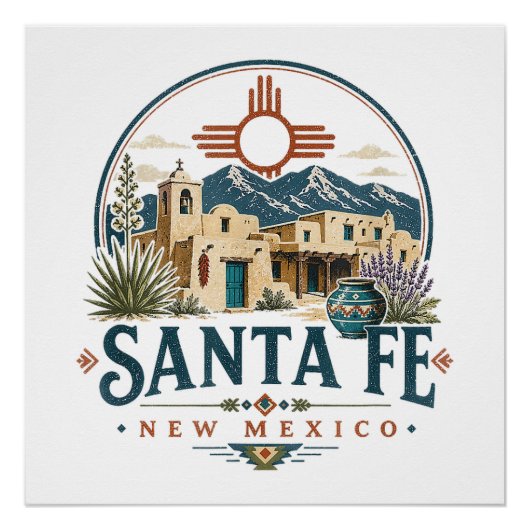 サンタフェ ニューメキシコ 土壁建築 サウスウェスト ポスター (正面)