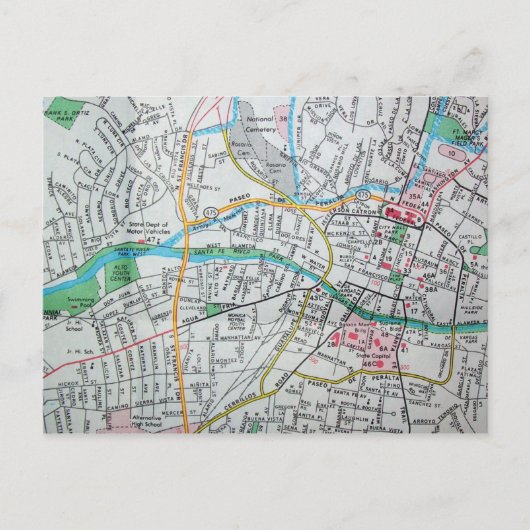 サンタフェNMヴィンテージマップ ポストカード (正面)