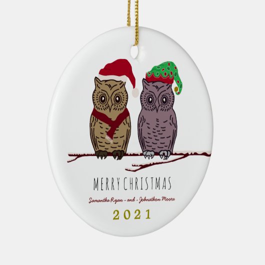 サンタフクロウと小妖精や小人フクロウのクリスマスオーナメント セラミックオーナメント (右)