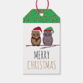 サンタフクロウと小妖精や小人フクロウのプレゼントラベル ギフトタグ (正面)