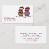 サンタフクロウと小妖精や小人フクロウ、クリスマスパーティーチケット エンクロージャーカード (正面/裏面)