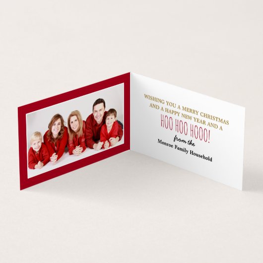 サンタフクロウと小妖精や小人フクロウ、家族写真クリスマスカード 名刺 (内部)