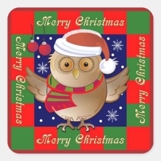 サンタフクロウの可愛いメリークリスマスシール スクエアシール (正面)