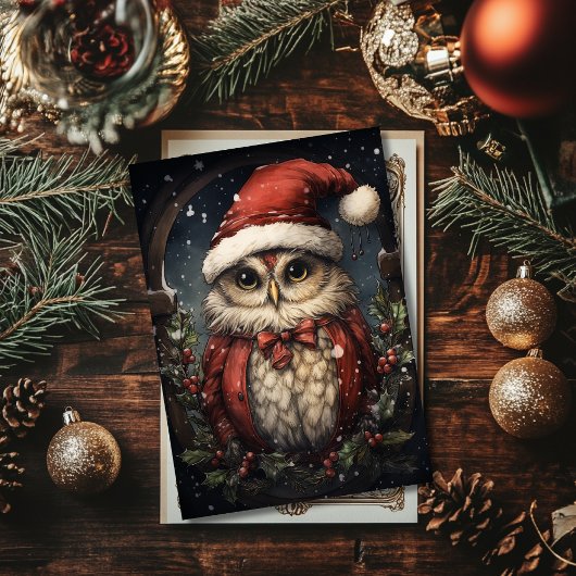サンタフクロウフラットホリデーカード シーズンカード