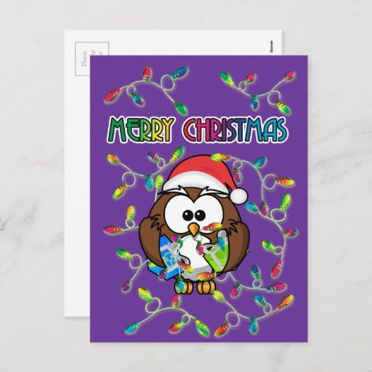 サンタフクロウ&クリスマスライト シーズンポストカード (正面/裏面)