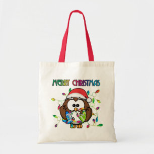 サンタフクロウ&クリスマスライト トートバッグ