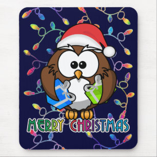 サンタフクロウ&クリスマスライト マウスパッド