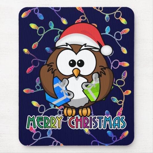 サンタフクロウ&クリスマスライト マウスパッド (正面)